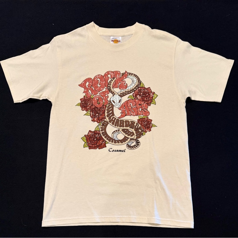 Hard‎ Rock Cafe Cozumel Beige Rock Of Ages Snake Short Sleeve Size Medium